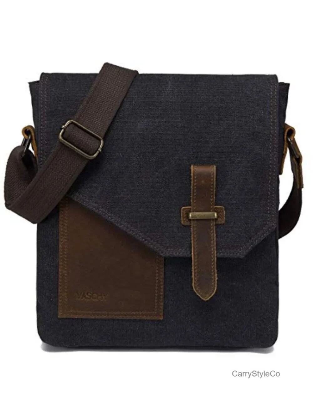 Genuine Leather Canvas Messenger Bag Crossbody Anti-Theft Shoulder Purse